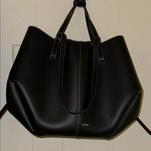 POLENE Sleek Black Tote with Structured Design and Leather-like Finish
